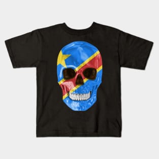 Democratic Republic Of Congo Flag Skull - Gift for Congolese With Roots From Democratic Republic Of Congo Kids T-Shirt